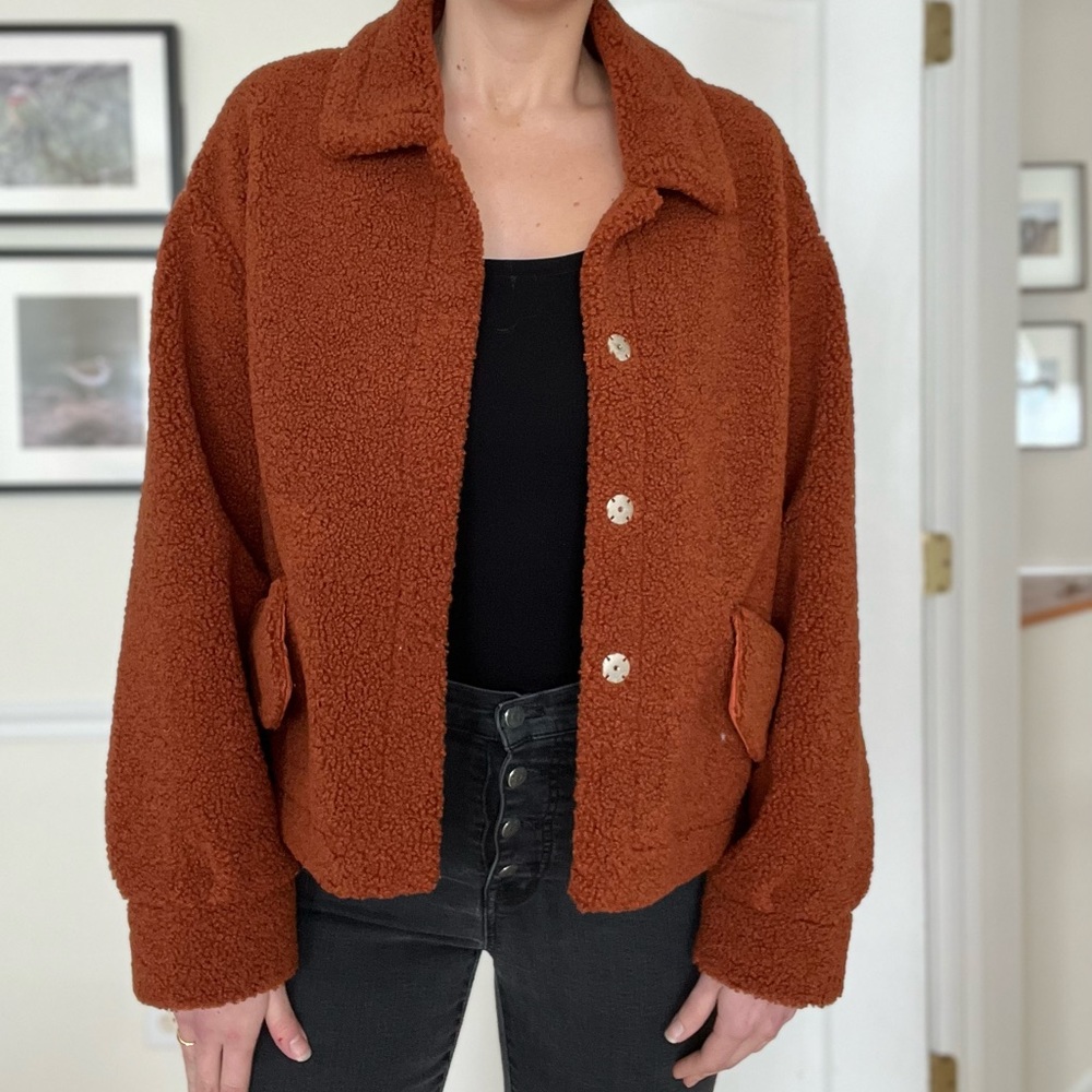 Burnt Orange Oversized Teddy Jacket